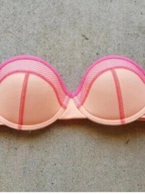 Neon Orange and Pink Bandeau Bikini Swim Top.